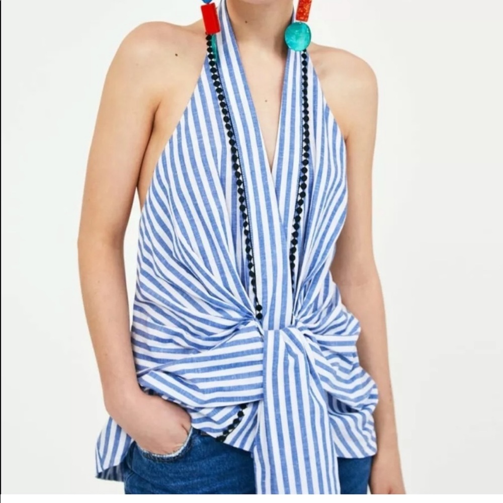 Zara striped halter top with bow